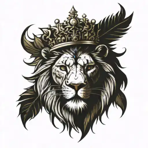 Lion of Judah on the chest of a man with a crown of thorns tattoo design idea