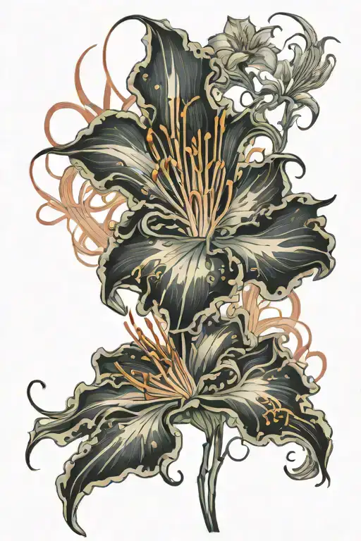 spider lily with smoke tattoo design idea