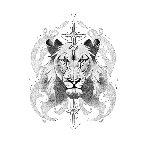 Christian Cross Lion tattoo design idea