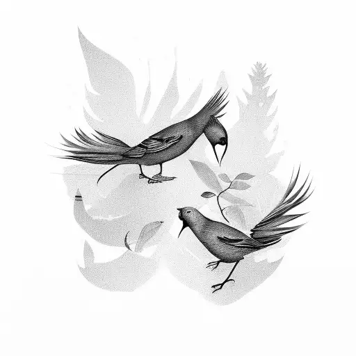 one mom birds with her 3 daughters tattoo design idea