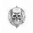 A skull adorned with Egyptian hieroglyphics tattoo design idea