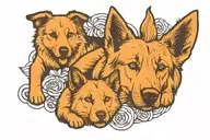 golden retriever German Shepherd and a orange cat playing tattoo design idea