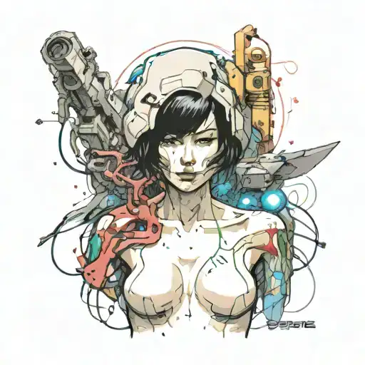 neo-expressionism, ghost in the shell tattoo design idea