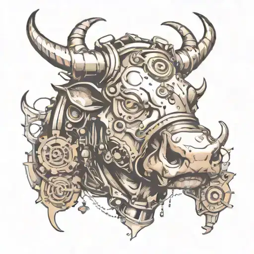 bull head; half steam punk ; half normal tattoo design idea