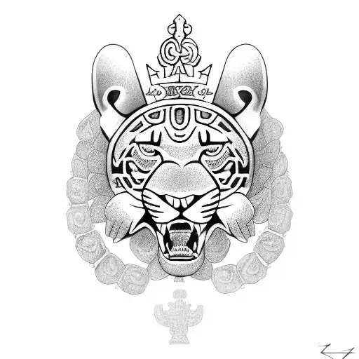 Jaguar with crown with a Aztec calendar background  tattoo design idea