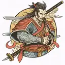Samurai warrior wielding tattoo design idea