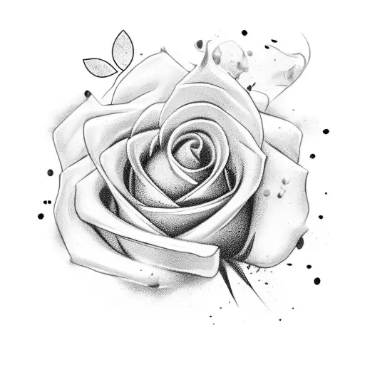 White rose with blood speckles on the petals with the stem around a dagger with a crown imprint on the base of the blade tattoo design idea