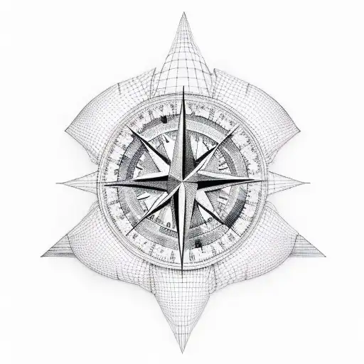 3D Compass with Alexis, Ryan & Kristie above it with needle pointing north tattoo design idea