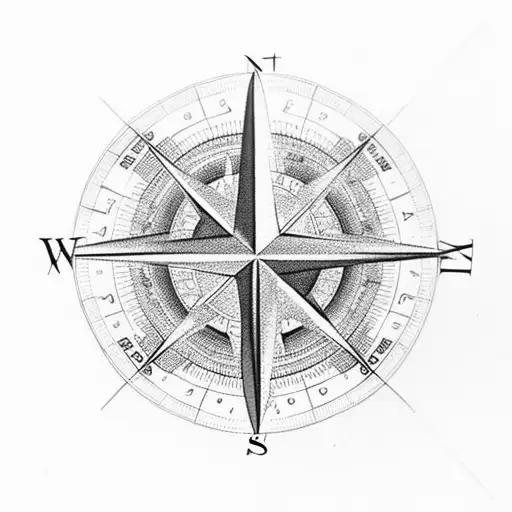 3D Compass with Alexis, Ryan & Kristie above it with needle pointing north tattoo design idea