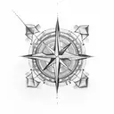 3D Compass with Alexis, Ryan & Kristie above it with needle pointing north tattoo design idea