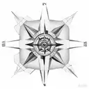 3D Compass with Alexis, Ryan & Kristie above it with needle pointing north tattoo design idea