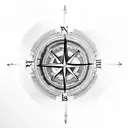 3D Compass with Alexis, Ryan & Kristie above it with needle pointing north tattoo design idea
