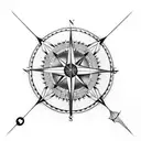 3D Compass with Alexis, Ryan & Kristie above it with needle pointing north tattoo design idea