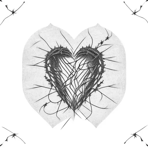 broken heart wrapped in barbed wire tattoo design idea
