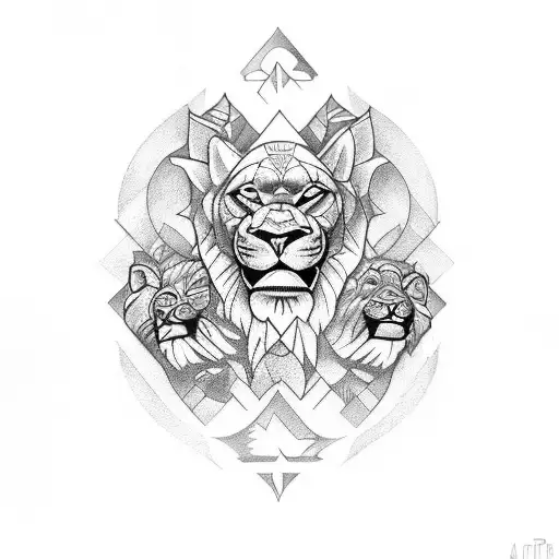 familia de 4 integrantes, leones tattoo design idea