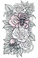 pink roses with vine wrapping with black widow spider and tiger sitting on a flower and a wizard  tattoo design idea