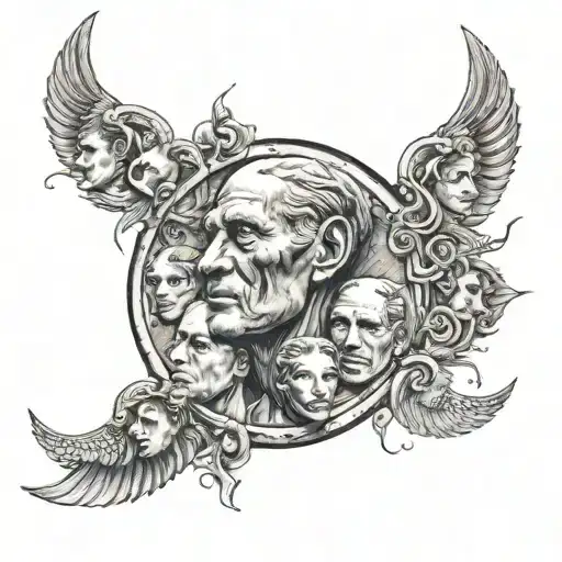 faces of the moon on the ribs from top to bottom tattoo design idea