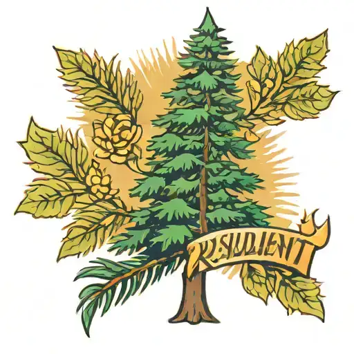 evergreen tree and the word "resilient"  tattoo design idea