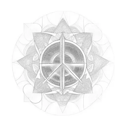 A scale balancing karma and peace symbols tattoo design idea