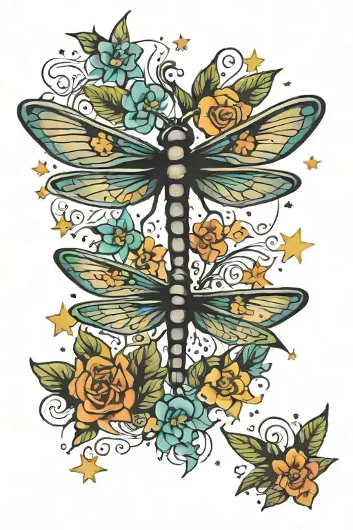 dragonfly and fairy stars tattoo design idea
