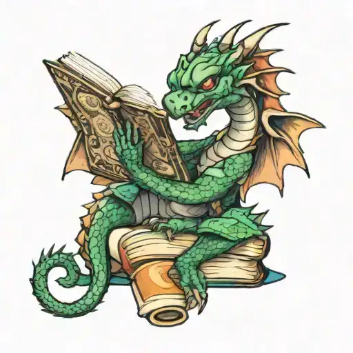dragon reading a book   tattoo design idea