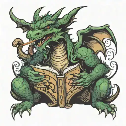 dragon reading a book smoking a pipe tattoo design idea