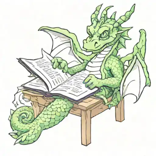 dragon reading a book tattoo design idea