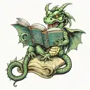 dragon reading a book   tattoo design idea