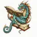 dragon reading a book   tattoo design idea