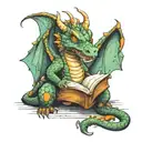 dragon reading a book  tattoo design idea