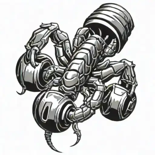 Scorpion lifting dumbbells tattoo design idea