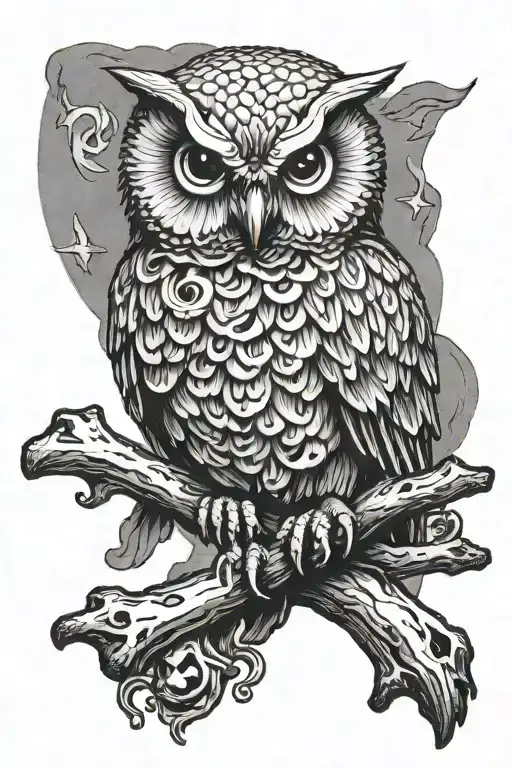 owl perched on skull and crossbones  tattoo design idea