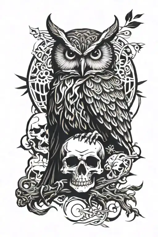 owl perched on skull skull and crossbones tattoo design idea