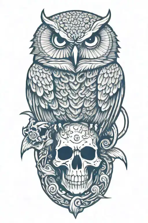 owl on skull coiling snake coiled tattoo design idea