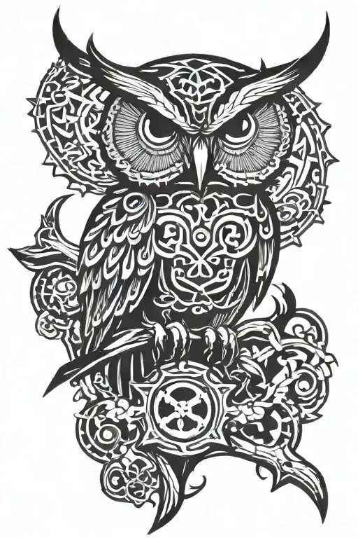 owl perched on skull and crossbones  tattoo design idea