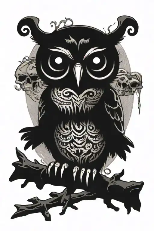 owl perched on skull skull and crossbones tattoo design idea