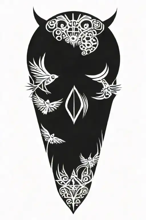 owl and skull tattoo design idea