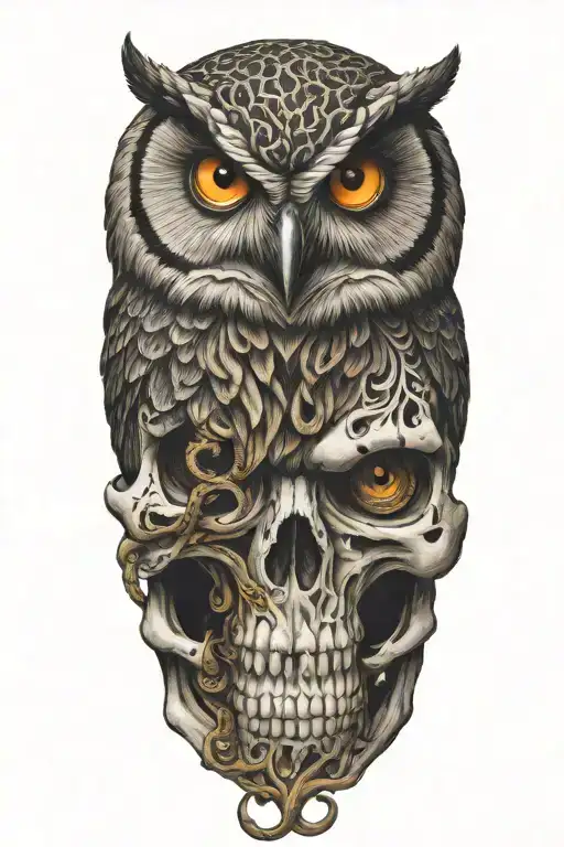 owl on skull coiling snake slithering tattoo design idea