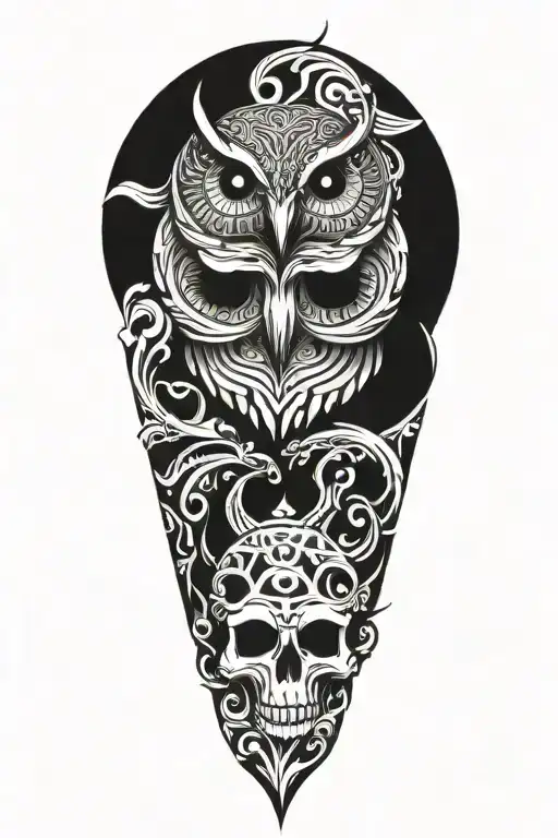owl on skull tattoo design idea