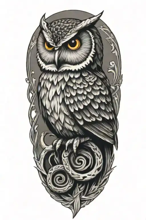 owl on skull coiling snake coiled tattoo design idea