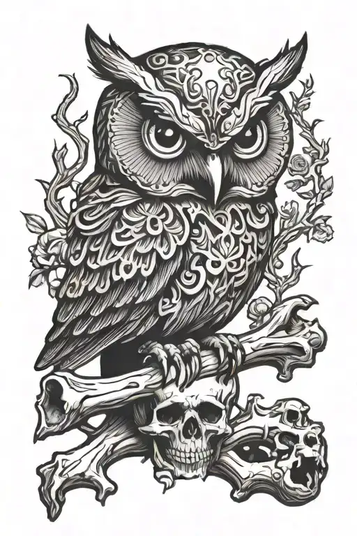 owl perched on skull and crossbones  tattoo design idea
