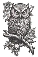 owl perched on skull and crossbones  tattoo design idea