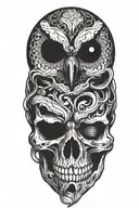 owl skull coiling snake slithering tattoo design idea