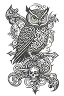 owl perched on skull and crossbones  tattoo design idea