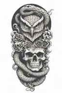 snake coiling with owl and skull   tattoo design idea