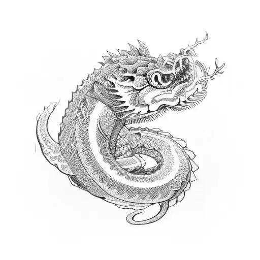 an intricate ouroboros with scales like a japanese carp tattoo design idea