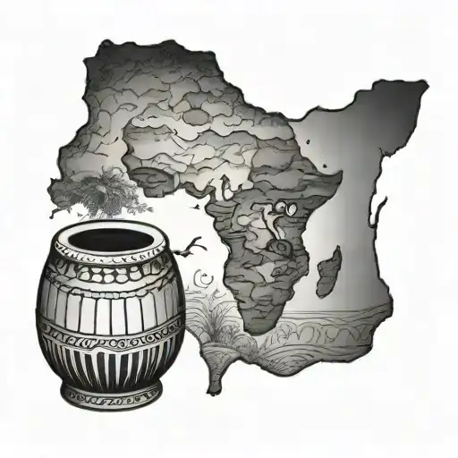 djembe, africa map and heart shape tattoo design idea