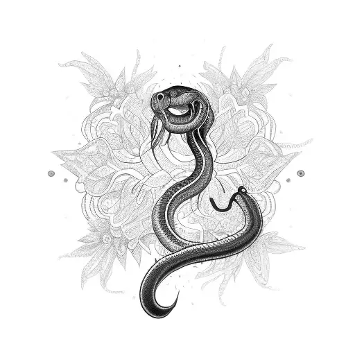 long snake with flowers lighting strikes tattoo design idea
