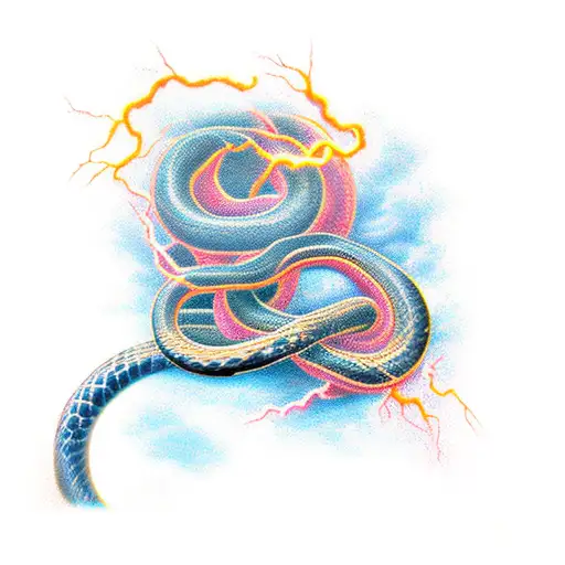 long snake srounded by lighting strikes tattoo design idea