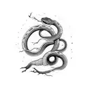 long snake srounded by lighting strikes tattoo design idea